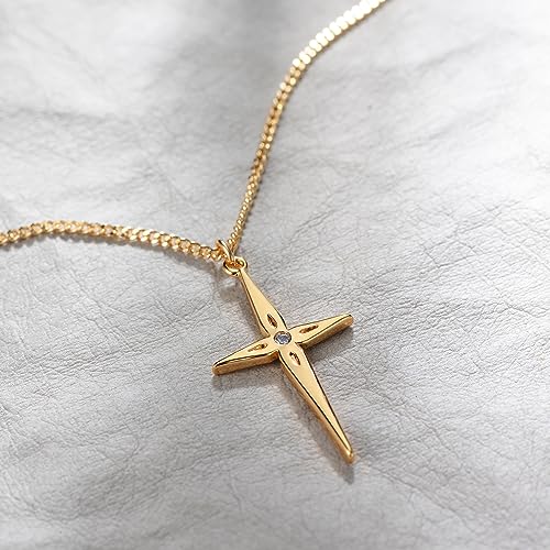 Fettero Cross Necklace for Women Faith Pendant 14K Plated Dainty Chain Necklaes Minimalist Simple Tiny God Lords Prayer Religious Jewelry - style: Arrow CZ Cross