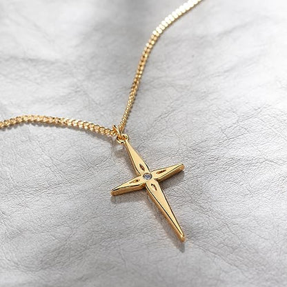 Fettero Cross Necklace for Women Faith Pendant 14K Plated Dainty Chain Necklaes Minimalist Simple Tiny God Lords Prayer Religious Jewelry - style: Arrow CZ Cross