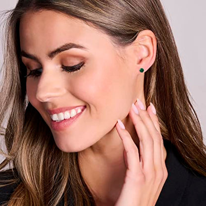 Orovi Round 14K Gold Earrings for Women in Solid 14K White Gold 585/14K Yellow Gold 585 with Ruby/Sapphire/Zirconia/Emerald Gemstones, Stud Earrings For Women,Women's Jewelry Delivered in Jewelry Box - color: 14K White Gold/ Emerald