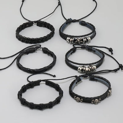Leather Cuff Bracelet for Men Women, Multilayer Braided Wristband, Adjustable 6.5-9.5 Inches Wrap Bracelets Punk Gothic Grunge - color: Skull Star - 6Pcs