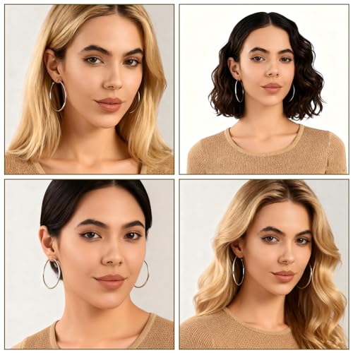 1 Pairs 60/70mm Silver 14K Gold Rose Gold Hoop Earrings for Women Hypoallergenic Stainless Steel Lightweight Big Hoops Shiny Dangle Earrings Trendy Jewelry Gifts - color: 70mm-Silver Hoop Earrings