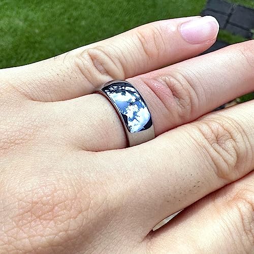8mm Tungsten Carbide Genuine Natural Koa Wood Inner Inlay Ring Black/Gold/Silver/Rose Gold Wedding Band Hammered Textured Flat Style Comfort Fit Gift Box Included - color: Mirror Finish Silver Turngsten