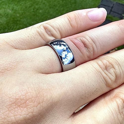 8mm Tungsten Carbide Genuine Natural Koa Wood Inner Inlay Ring Black/Gold/Silver/Rose Gold Wedding Band Hammered Textured Flat Style Comfort Fit Gift Box Included - color: Mirror Finish Silver Turngsten