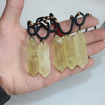 Runyangshi Citrine Healing Crystal Pendants, Double Pointed Natural Crystal Quartz Necklace 6 Faceted Chakra Crystal Wand Stone - color: Citrine