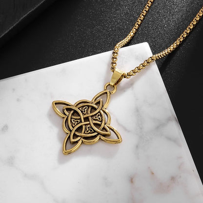 MALOYANVE Celtic Witch Knot Necklace for Men Women Stainless Steel Triquetra Trinity Pendant Irish Celtic Knot Amulet Good Luck Protection Jewelry - color: Gold