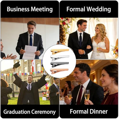 Custom Tie Clips for Men,Personalize Engraved Tie Bar,Stainless Steel Tie Clip for Business, Wedding, Anniversary, Father's Day Gifts,Ideal for Groomsman Best Man Dad Husband Boyfriend - style: 2-Silver +2-Black