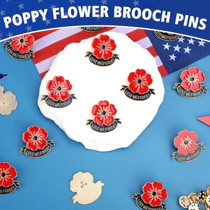 SANNIX 15Pcs Poppy Flower Brooch Pins, Memorial Day Lapel Pin Lest We Forget Enamel Veterans Day Badge - style: Poppy Flower Pin