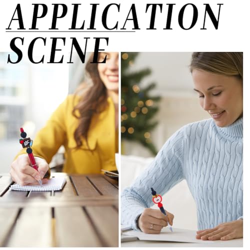 SUNNYCLUE DIY 8 Sets Beadable Pen with Beads School Teacher Silicone Focal Beads Cute Beading Pen Making Kit Beaded Pens Supplies Black Ink Ballpoint Pen Fun Beading Pen Set for Teachers Students - color: 8 Sets, Black & Red