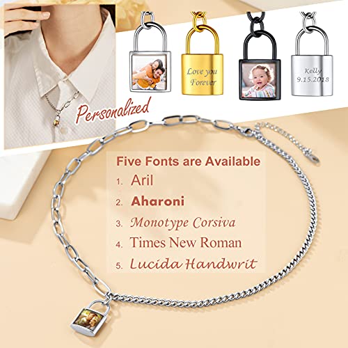 Custom4U Personalized Photo Necklace - Custom Heart/Oval/Round Charm Necklaces with Picture + Chain Adjustable - Stainless Steel/Acrylic Pendant Memorial Jewelry Christmas Gifts for Women - color: G-Silver Color