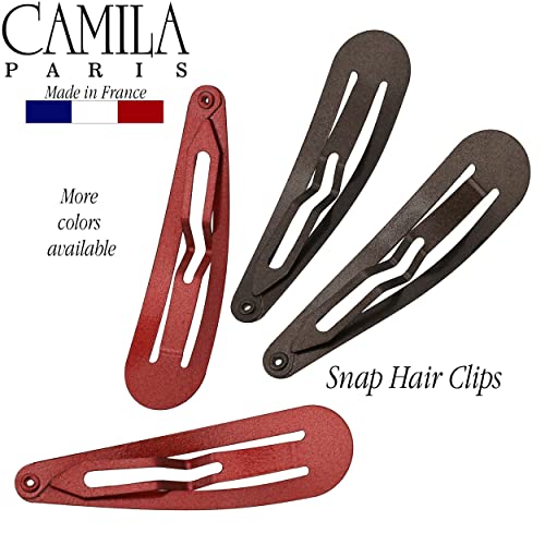 Camila Paris CP1330F French Hair Barrettes Clips, Snap Hair Slides Clic Clac for Women, Styling Girls Side Slide-in Metal Snap Pin Hair Accessories for Women. Strong Hold, No Slip Grip, Made in France - color: 4PK Metal Red/Brown 2"