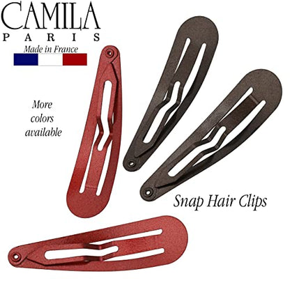 Camila Paris CP1330F French Hair Barrettes Clips, Snap Hair Slides Clic Clac for Women, Styling Girls Side Slide-in Metal Snap Pin Hair Accessories for Women. Strong Hold, No Slip Grip, Made in France - color: 4PK Metal Red/Brown 2"
