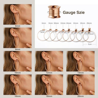 Aienid Large Hoop Ear Gauges Stainless Steel Double Flared Tunnels Plugs for Women 6mm-20mm Body Piercing Jewelry - color: Rose Gold, size: 14mm (9/16")