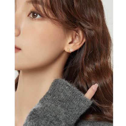 Dainty Gold Huggie Hoop Earrings for Women - 18K Gold Plated Cubic Zirconia Lightweight Mini Double Hoops Earrings for Everyday Wear - style: 2 Pairs Small Hoop