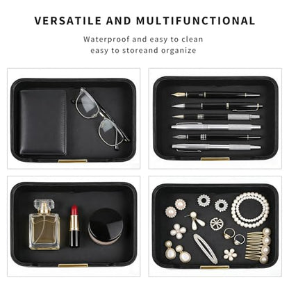 Luxury Leather Valet Tray Desktop Storage Organizer,Bedside Vanity Catchall Tray Nightstand Caddy Holder for Cosmetic,Jewelry,Watch,Keys,Phone,Wallet,Remote Controller,Pen,Black - color: Black