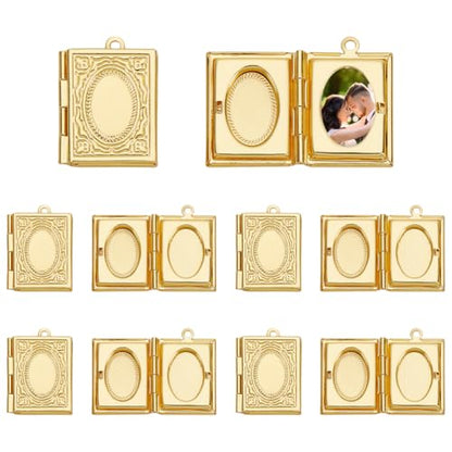 UNICRAFTALE about 12Pcs Rectangle Book Photo Frame Pendant Charms Gold Photo Locket Charms with Loop Metal Memory Photo Pendants for Jewelry Making Necklace Bracelet DIY Crafts