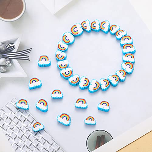 100pcs Blue Rainbow Polymer Clay Spacer Beads for Women Jewelry Making DIY Bracelet Necklace Hair Clip Accessories (Rainbow) - color: Rainbow