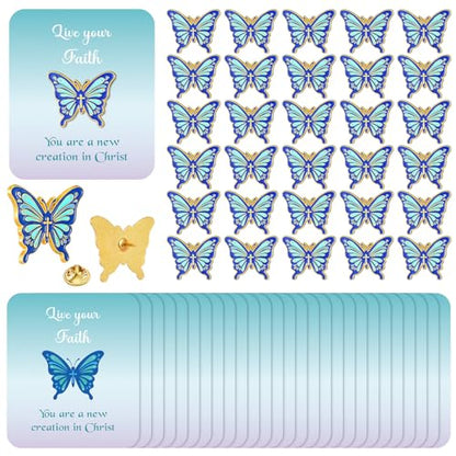 Sayglossy 30 Sets Butterfly Pins on Card Bulk Religious Butterfly Pins Live Your Faith Christian Lapel Brooches with Bible Verse Cards for Women Mother Church Gifts - style: Butterfly