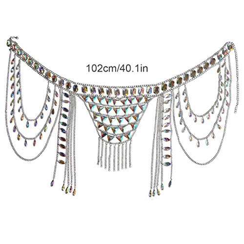 Rhinestone Body Chain Suit Boho Waist Belly Chain Skirt Crystal Body Chain Bra top Festival Jewelry for Women and Girls (Ⅰ) - color: Ⅰ