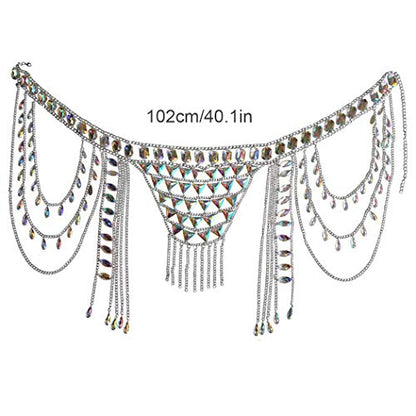 Rhinestone Body Chain Suit Boho Waist Belly Chain Skirt Crystal Body Chain Bra top Festival Jewelry for Women and Girls (Ⅰ) - color: Ⅰ