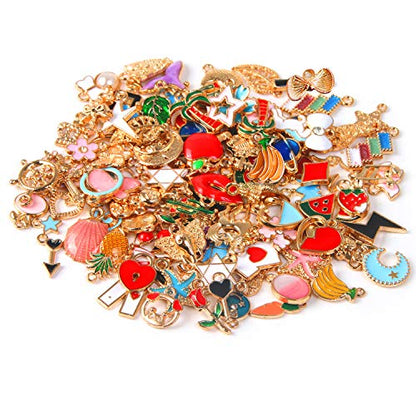 SANNIX 110pcs Assorted Gold Plated Enamel Pendants Necklace Bracelet Charms | for Jewelry Making - style: Assorted Charms
