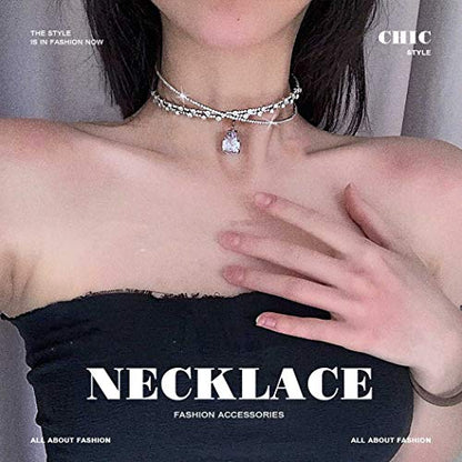 JEAIRTS Rhinestone Choker Necklace Silver Diamond Chain Jewerly for Women | Sparkly Multi-row Crystal Chokers Women's Wedding Prom Formal Jewelry Accessories - color: Style 4
