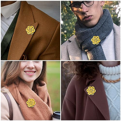 18K Gold Tone lapel Pins Brooch for Men Suit, Metal Flower Brooch Pins for Women, Mens Suit Accessories on Wedding Birthday Anniversary Father's Day. - color: flower