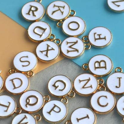 A-Z Letter Charms Round Enamel Alphabet Initial Pendant for Jewelry Making,Double-Side for Necklace Bracelet Earring DIY Craft - color: 1 set(26pcs)-White