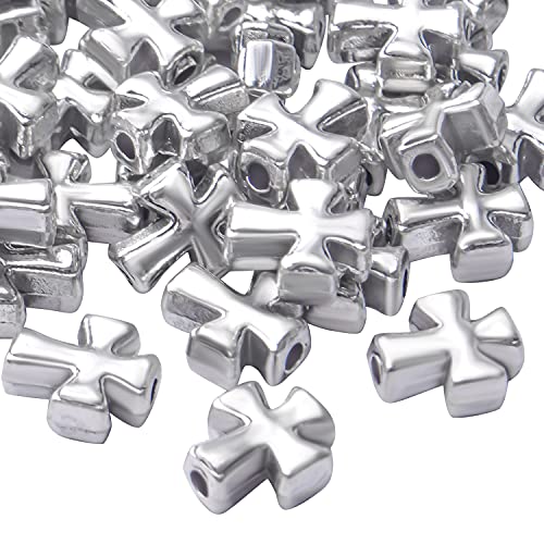 50pcs Antique Silver Cross Spacer Beads Tibetan Alloy Crucifix Cross Charm Beads for DIY Jewelry Bracelet Making,9.6mm×8.4mm