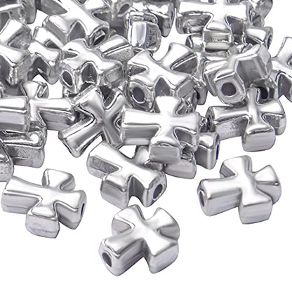 50pcs Antique Silver Cross Spacer Beads Tibetan Alloy Crucifix Cross Charm Beads for DIY Jewelry Bracelet Making,9.6mm×8.4mm