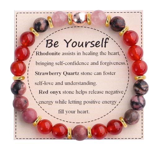 KSQS Healing Stone Bead Bracelet for Women, Natural Gemstones Balance Protection Bracelet, Spiritual Crystal Beads Bracelet Anxiety Relief with Meaning Card - color: Be Yourself