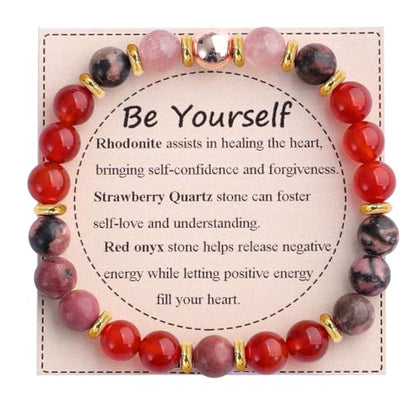 KSQS Healing Stone Bead Bracelet for Women, Natural Gemstones Balance Protection Bracelet, Spiritual Crystal Beads Bracelet Anxiety Relief with Meaning Card - color: Be Yourself