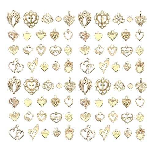 WOCRAFT 60pcs KC Gold Heart Valentine's Day Wedding Charms Bracelet Charms for Jewelry Making Sets DIY Necklace Bracelet Keychain Crafting Charms Kit Craft Supplies (SN920) - color: KC Gold, size: Heart Charms