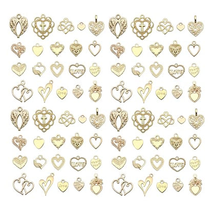 WOCRAFT 60pcs KC Gold Heart Valentine's Day Wedding Charms Bracelet Charms for Jewelry Making Sets DIY Necklace Bracelet Keychain Crafting Charms Kit Craft Supplies (SN920) - color: KC Gold, size: Heart Charms