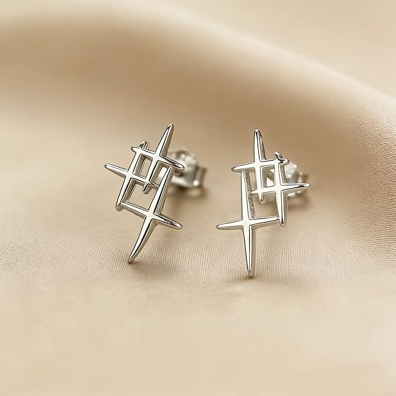 Gold Plated Minimalist Geometric Cross Star Stud Earrings with Hypoallergenic Stainless Steel Posts for Daily and Party Wear