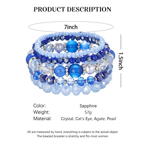 Noessla Beaded Boho Stretch Bracelet Colorful Stackable Crystal Beads Bracelets Trendy Costume Jewelry Mothers Day Gifts for Women - color: 21-Sapphire