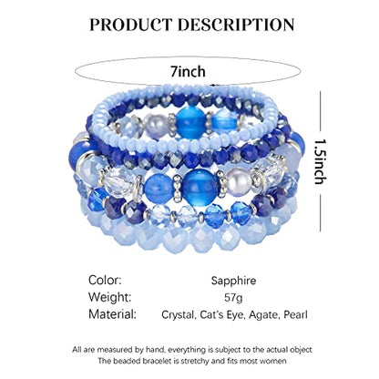 Noessla Beaded Boho Stretch Bracelet Colorful Stackable Crystal Beads Bracelets Trendy Costume Jewelry Mothers Day Gifts for Women - color: 21-Sapphire