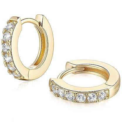 NEARLAND 14K Gold Hoop Earrings for Women 14K Gold Earrings for Women | Small Gold Hoop Earrings for Women Round Cubic Zirconia Lightweight Gold Huggie Hoop Earrings for Women 12/14/16/20/25/30mm - size: 12mm