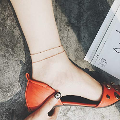 RoseGold Ankle Bracelets for Women - Layered Anklets - Link Foot Jewellery - color: RoseGold -10#