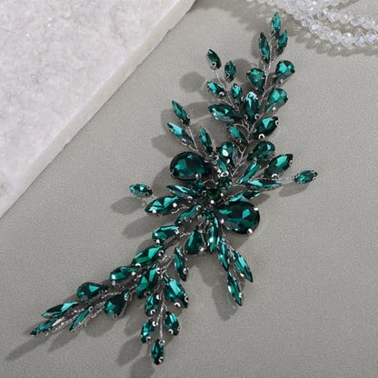 Green Rhinestones Beads Green Headband Handmade Crystal Hair Piece for Wedding Brides Bridesmaid - color: Green