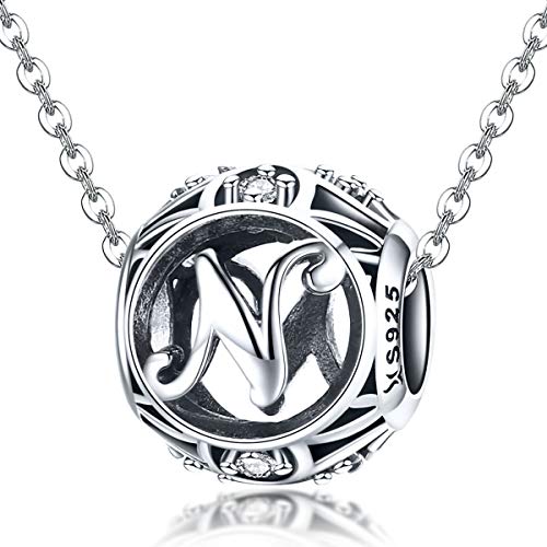 Letter Charms 925 Sterling Silver Initial A-Z Bead Charms | For Bracelets Necklaces, Hypoallergenic,Cubic Zirconia Alphabet Beads, Personalized Gifts for Women - color: N
