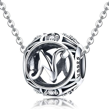 Letter Charms 925 Sterling Silver Initial A-Z Bead Charms | For Bracelets Necklaces, Hypoallergenic,Cubic Zirconia Alphabet Beads, Personalized Gifts for Women - color: N