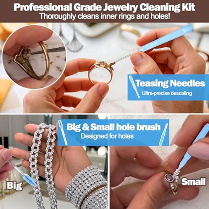 Ring Cleaning Kit,Professional Jewelry Cleaning Kit with Brushes,Spray & Cloths for Jewelry,Watches & Precious Metals,22-Piece All-in-One Home Cleaning Set