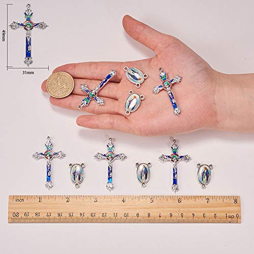 SUNNYCLUE 1 Box 20Pcs Easter Holiday Tibetan Style Rosary Cross and Center with Alloy Cross Pendants and Oval Chandelier Links for Rosary Beads Jewelry Necklace Making Supplies - color: 20pcs Double Sided Blue Themed Cross Charms and Linking Connectors