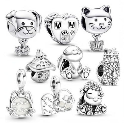 10 Pack Silver Bead Charms for Bracelets and Necklaces Pendant Dangle Beads Jewelry Gifts for Women Charm Set - color: Animals