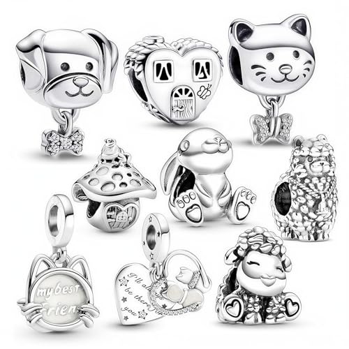 10 Pack Silver Bead Charms for Bracelets and Necklaces Pendant Dangle Beads Jewelry Gifts for Women Charm Set - color: Animals