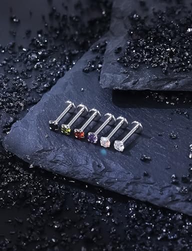 16G ASTM F136 Titanium Surgical Steel Internal Thread Flat Back Studs Earrings Lip Rings Labret Medusa Helix Tragus Cartilage Earring stud Piercing Jewelry for Women Men Silver Black Gold - style: 16g/4mm Mix cz/Silver 8mm