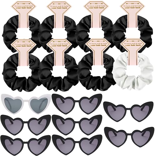 Satin Bridesmaid Scrunchies Bachelorette Hair Ties Set of 6 sunglasses Bridal Shower No Damage Hairties ideas Gift for Wedding Party Favors Bridesmaid Proposal Gifts (8sets White & Black) - color: 8sets White&Black