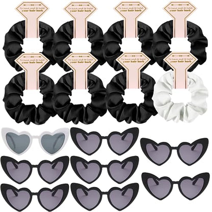 Satin Bridesmaid Scrunchies Bachelorette Hair Ties Set of 6 sunglasses Bridal Shower No Damage Hairties ideas Gift for Wedding Party Favors Bridesmaid Proposal Gifts (8sets White & Black) - color: 8sets White&Black