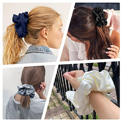 16 Pcs Scrunchies for Women - White Satin Silk Scrunchies for Girls Hair Ties Elastics Bands Ponytail Holder Hair Accessories - color: WHITE