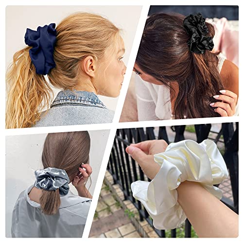 16 Pcs Scrunchies for Women - White Satin Silk Scrunchies for Girls Hair Ties Elastics Bands Ponytail Holder Hair Accessories - color: WHITE